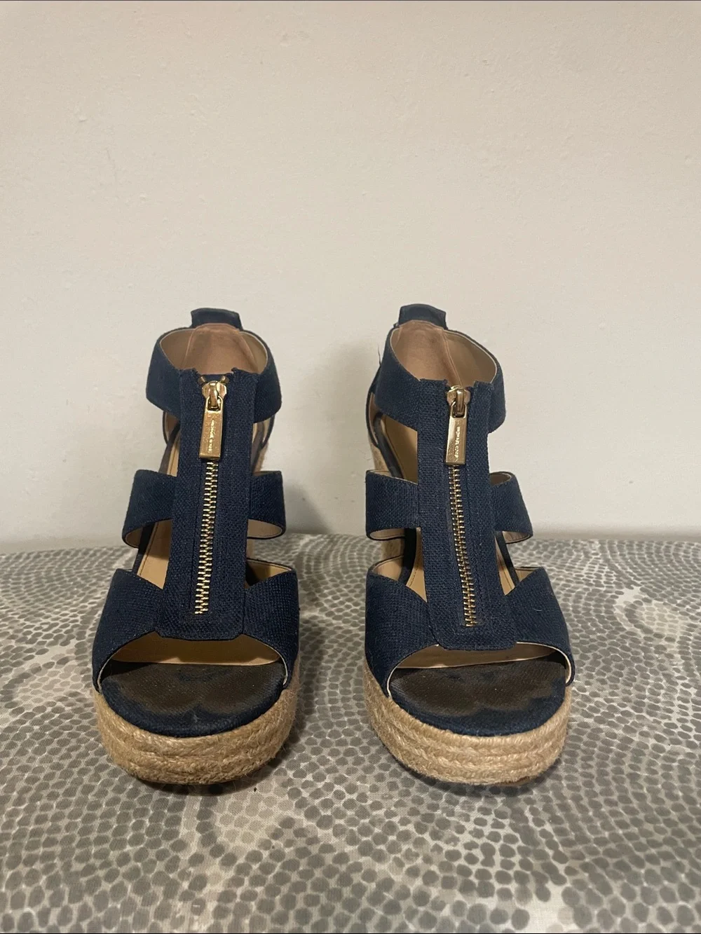 Michael Kors Navy Canvas Zip Front Espadrille Wedges. Size 8.5.